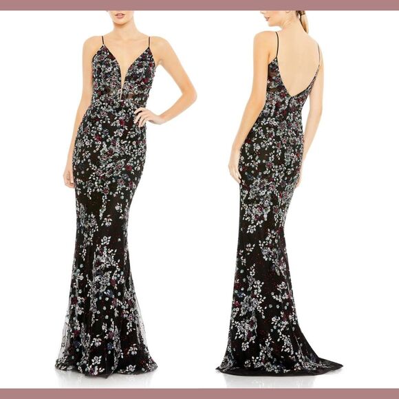 NWT‎ $798 Mac Duggal [ 12 ] 20332 Embellished Plunge Neck Sleeveless Gown J188 - Picture 15 of 15